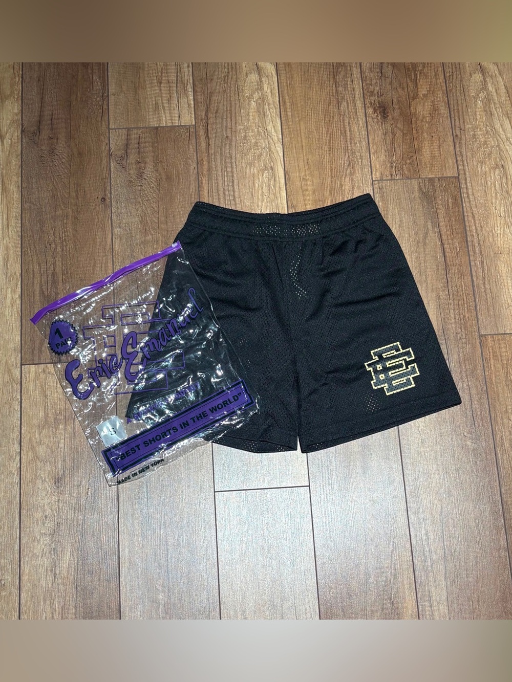 Eric Emanuel EE Plain Black Athletic Mesh Shorts Brand New Size Small,Large